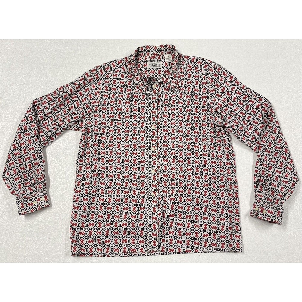 VTG 'Mr. Witt' White/Black/ Red Design Cotton Button Up Size 12